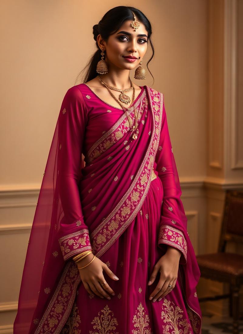 Velvet Maroon Bridal Saree