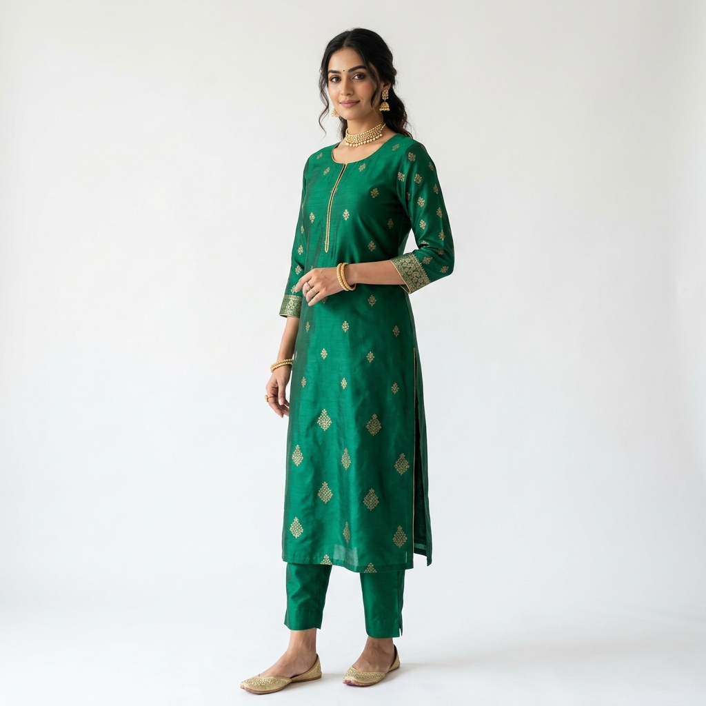 Emerald Green Silk Kurti