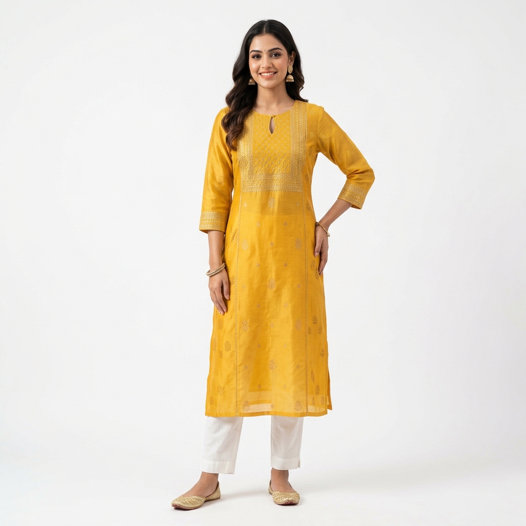 Mustard Yellow Chanderi Kurti