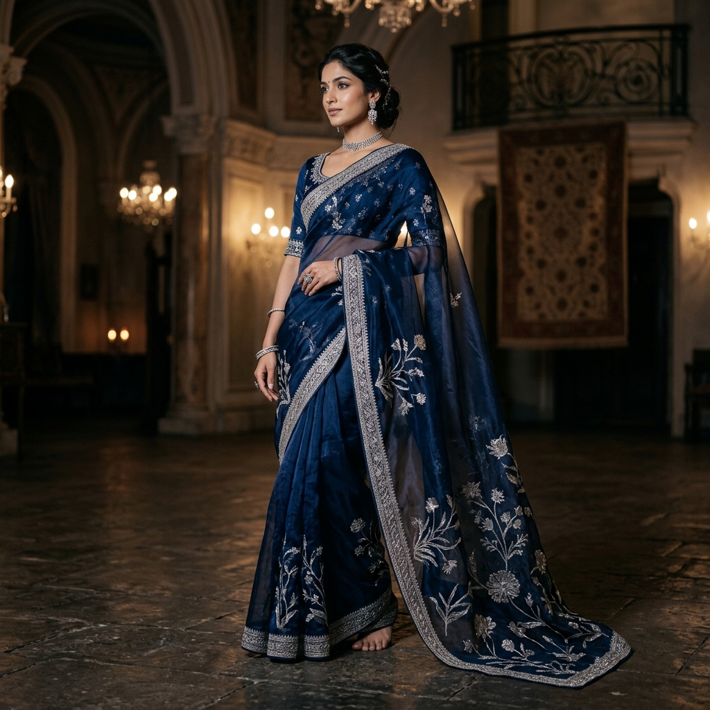 Midnight Blue Organza Saree